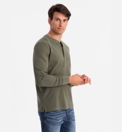 Снимка на Ombre Button-up neck men's waffle knit longsleeve - olive