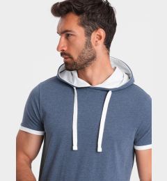 Снимка на Ombre Casual men's cotton t-shirt with hood - dark blue melange