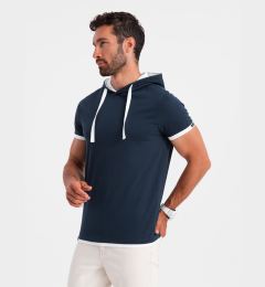 Снимка на Ombre Casual men's cotton t-shirt with hood - navy blue