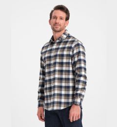 Снимка на Ombre Classic men's flannel check cotton shirt - brown and navy blue