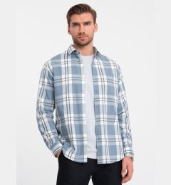 Снимка на Ombre Classic men's flannel cotton plaid shirt - blue and cream