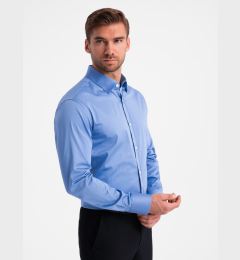 Снимка на Ombre Classic men's SLIM FIT satin fabric shirt - blue