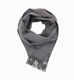 Снимка на Ombre Double-sided men's checkered scarf with tassels - black and white