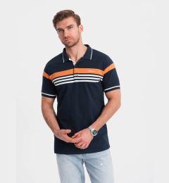 Снимка на Ombre Fitted men's polo shirt with two-tone stripes - navy blue