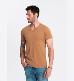 Снимка на Ombre Men's BASIC classic cotton T-shirt with a v-neck - brown