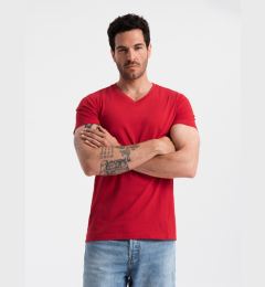 Снимка на Ombre Men's BASIC classic cotton T-shirt with a v-neck - red