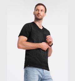 Снимка на Ombre Men's brindle V-neck t-shirt with pocket - black