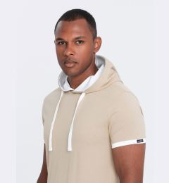 Снимка на Ombre Men's casual cotton t-shirt with hood - beige