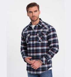 Снимка на Ombre Men's checkered flannel shirt with pockets - navy blue and red