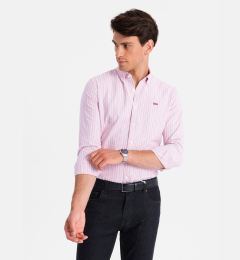 Снимка на Ombre Men's cotton REGULAR FIT shirt with fine stripes - pink