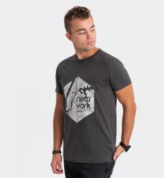 Снимка на Ombre Men's cotton t-shirt with map motif print - graphite