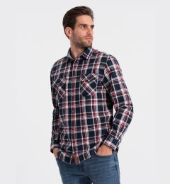 Снимка на Ombre Men's flannel shirt with buttoned pockets - red and navy blue OM-SHCS