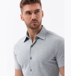 Снимка на Ombre Men's knitted slim fit shirt with short sleeves and collar - grey