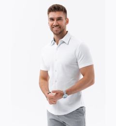 Снимка на Ombre Men's knitted slim fit shirt with short sleeves and collar - white