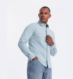 Снимка на Ombre Men's long sleeve knitted SLIM FIT shirt - blue