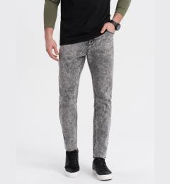 Снимка на Ombre Men's marbled denim pants with raw-leg SLIM FIT - grey