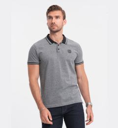 Снимка на Ombre Men's melange polo shirt with striped collar - black melange