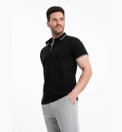 Снимка на Ombre Men's pique knit polo shirt without buttons - black