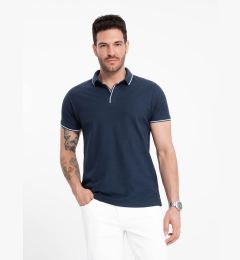 Снимка на Ombre Men's pique knit polo shirt without buttons - navy blue