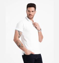 Снимка на Ombre Men's pique knit polo shirt without buttons - white