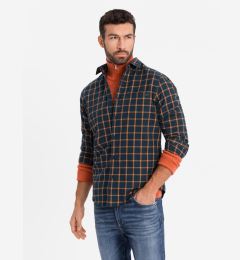 Снимка на Ombre Men's plaid flannel shirt SLIM FIT - navy blue and orange