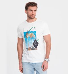 Снимка на Ombre Men's printed cotton t-shirt California - white