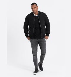 Снимка на Ombre Men's quilted bomber jacket with metal zippers - black