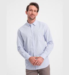 Снимка на Ombre Men's REGULAR FIT cotton shirt with vertical stripes - blue and white OM-SHOS