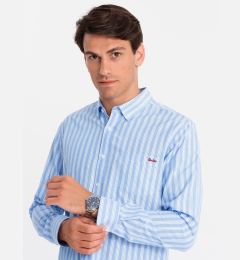 Снимка на Ombre Men's REGULAR FIT shirt in white stripes with pocket - blue