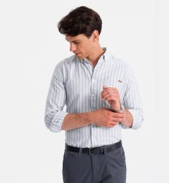 Снимка на Ombre Men's REGULAR FIT shirt in white stripes with pocket - grey