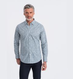 Снимка на Ombre Men's SLIM FIT shirt in small leaf print - light blue