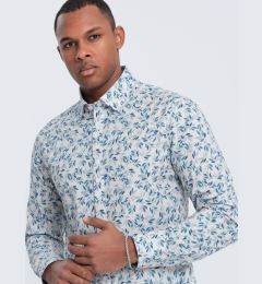 Снимка на Ombre Men's SLIM FIT shirt in twig print - blue-gray