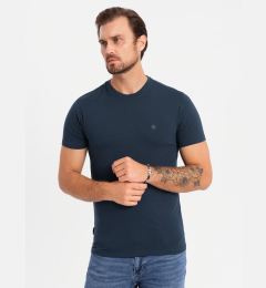 Снимка на Ombre Men's SLIM FIT T-shirt with round neckline and logo - navy blue