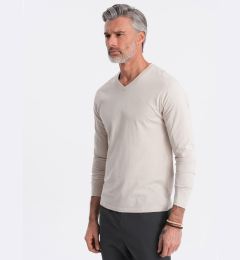 Снимка на Ombre Men's unprinted longsleeve with v-neck - light beige