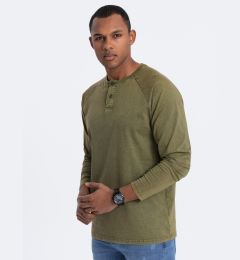 Снимка на Ombre Men's wash henley longsleeve with raglan sleeves - dark olive