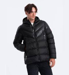 Снимка на Ombre Men's winter quilted jacket of combined materials - black