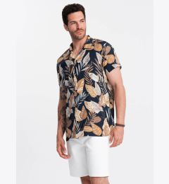 Снимка на Ombre Viscose patterned men's short sleeve shirt - leaves OM-SHPS