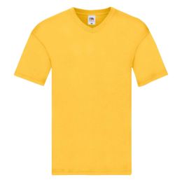 Снимка на Original V-neck Fruit of the Loom Men's Yellow T-shirt