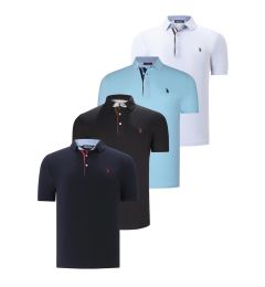 Снимка на QUAD SET T8582 DEWBERRY MENS T-SHIRT-BLACK-WHITE-NAVY BLUE-CYAN