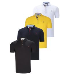 Снимка на QUAD SET T8582 DEWBERRY MENS T-SHIRT-BLACK-WHITE-NAVY BLUE-YELLOW