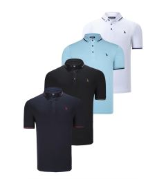 Снимка на QUADRUPLE SET T8586 DEWBERRY MEN'S T-SHIRT-BLACK-WHITE-NAVY-CYAN