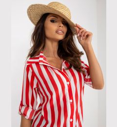 Снимка на Red and white striped button-down shirt blouse