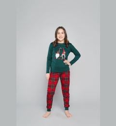 Снимка на Santa pajamas for girls, long sleeves, long legs - green/print