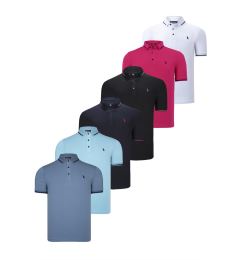 Снимка на SET OF SIX T8586 DEWBERRY MEN'S T-SHIRT-BLACK-WHITE-NAVY-CYAN-FUCHSIA-INDIGO