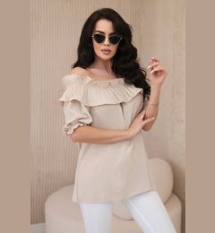 Снимка на Spanish blouse with a decorative ruffle in beige color