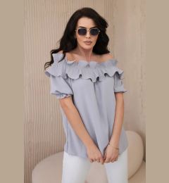 Снимка на Spanish blouse with decorative ruffle in gray color