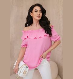 Снимка на Spanish blouse with decorative ruffle in light pink color