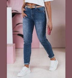 Снимка на Spodnie damskie jeansowe slim fit średni stan FLEXI granatowe Dstreet