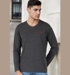 Снимка на T8587 DEWBERRY V-NECK MEN'S LONG SLEEVE T-SHIRT-ANTHRACITE-1