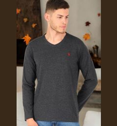 Снимка на T8587 DEWBERRY V-NECK MEN'S LONG SLEEVE T-SHIRT-ANTHRACITE-2